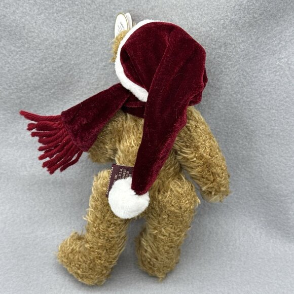 Jangle Fuzzy Brown Bear Attic Treasures Red Velvet Scarf Hat Bell TY Posable 8" - Picture 3 of 9